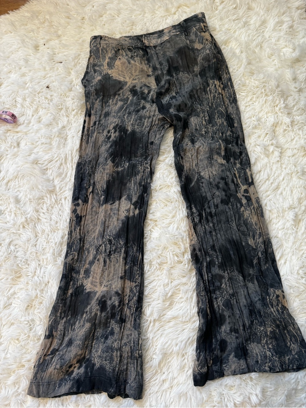 Zara Black and Taupe Tie-Dye Wide-Leg sheer trouser Pants